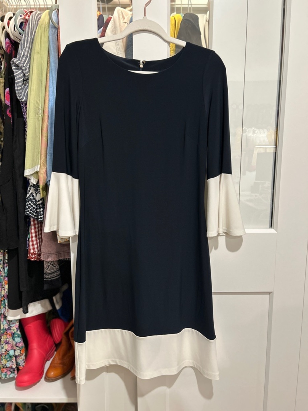 Tommy Hilfiger Navy Shift Dress with White Bell-Sleeve Trim